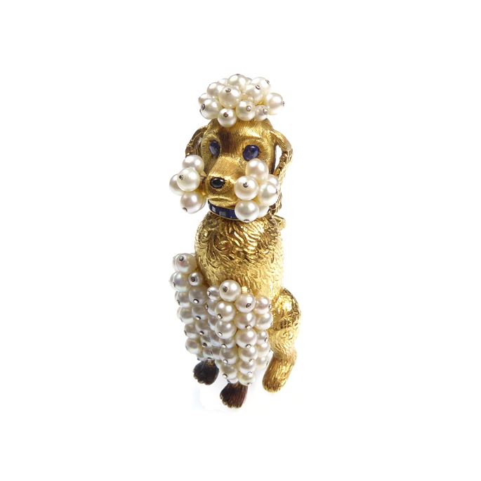   Cartier - Gold, pearl and gem set poodle dog brooch | MasterArt